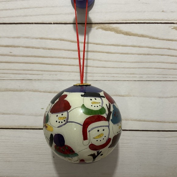 Reverse Inside Painted Glass Art Christmas Ornament & Box Group Snowman Le Bien - Picture 2 of 2